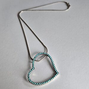 Zuni Style Sterling Heart Pendant Turquoise Color Stone & UnoAErre Italy Chain